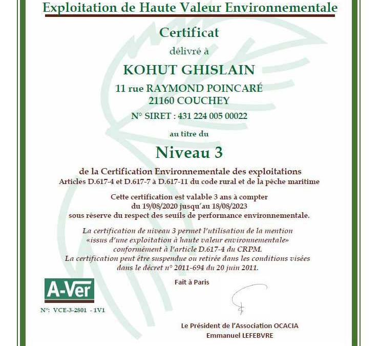 Certificat HVE niveau 3